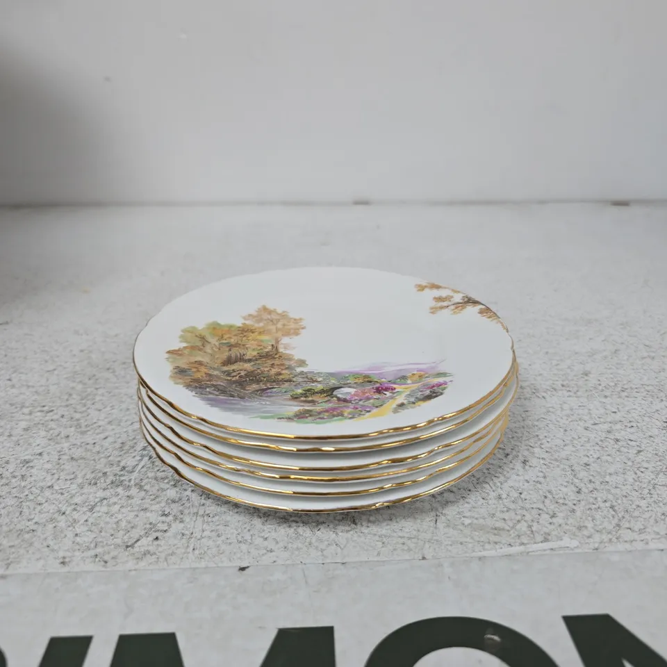 SHELLEY FINE BONE CHINA PLATE X6 – HEATHER PATTERN, ENGLAND (13419)