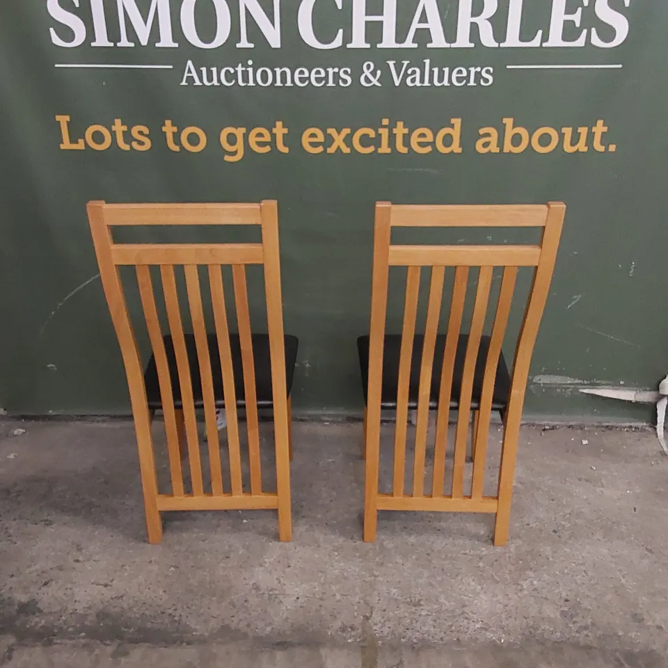 SET OF 2 BALI OAK DINING CHAIRS WITH BROWN SEAT PADS