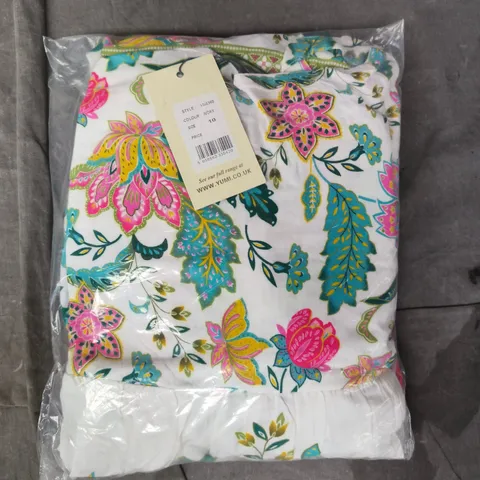 YUMI WHITE FLORAL BLOCK PRINT TIERED MAXI SUN DRESS SIZE 10