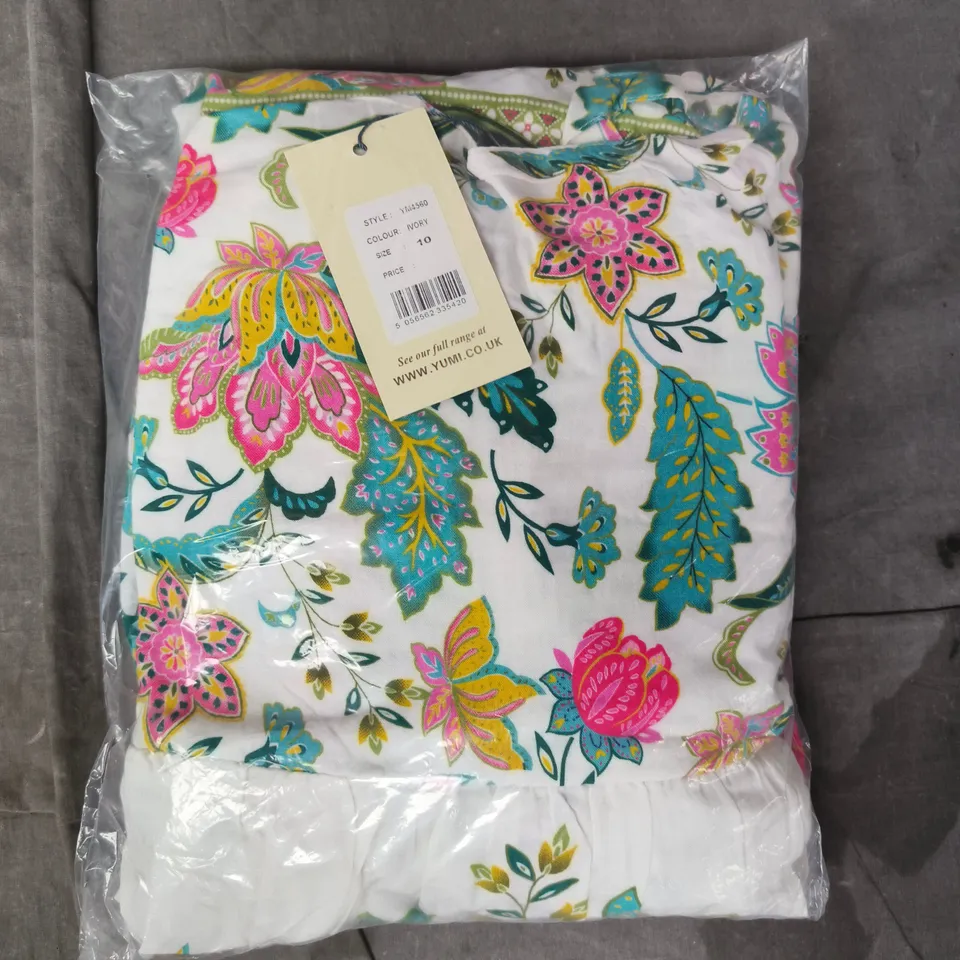 YUMI WHITE FLORAL BLOCK PRINT TIERED MAXI SUN DRESS SIZE 10