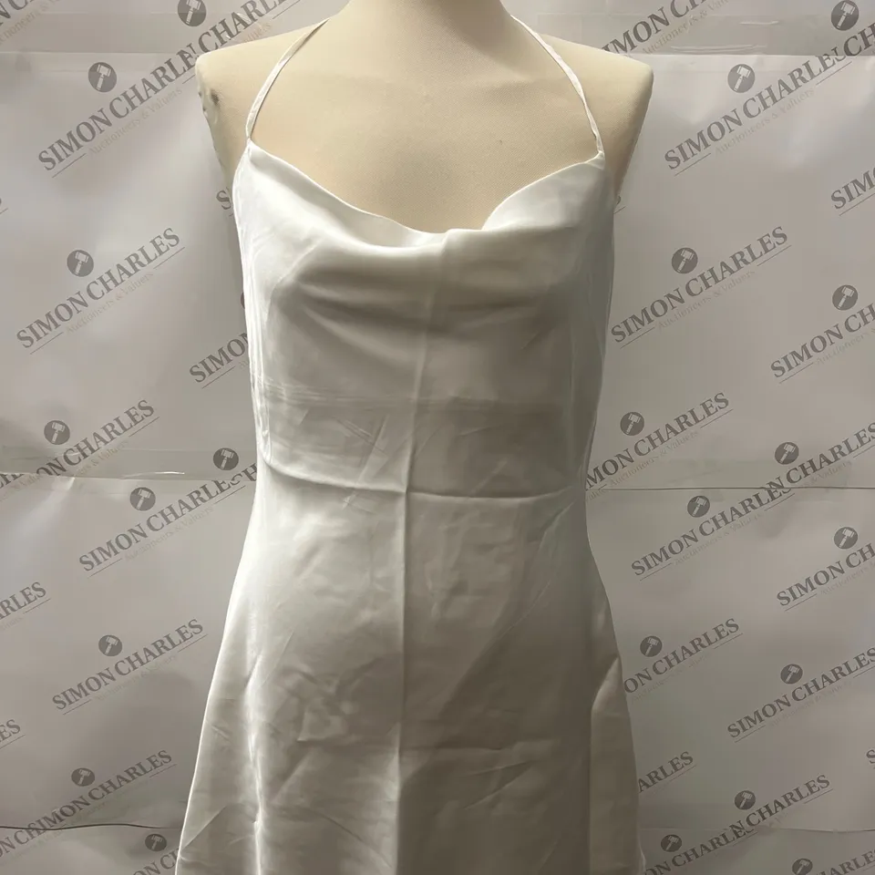 HOLLISTER SATIN COWL-NECK MINI DRESS IN WHITE SIZE L-SHORT