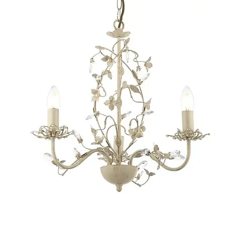 BOXED LUMINOSA LULLABY 3 LIGHT MULTI ARM CEILING PENDANT FLOWER DESIGN CREAM BRUSHED GOLD, PEARL EFFECT ACRYLIC, E14