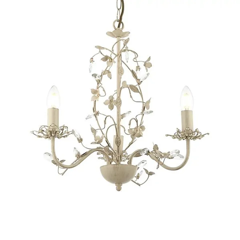 BOXED LUMINOSA LULLABY 3 LIGHT MULTI ARM CEILING PENDANT FLOWER DESIGN CREAM BRUSHED GOLD, PEARL EFFECT ACRYLIC, E14