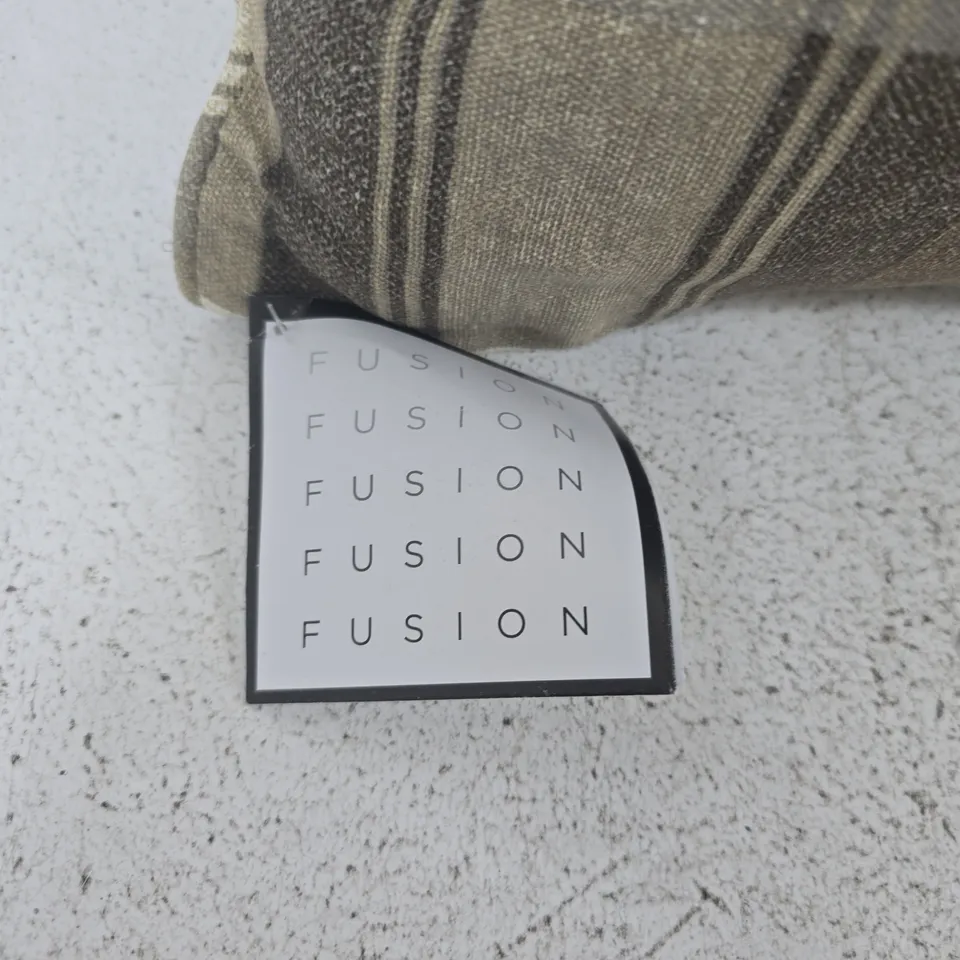 FUSION DECORATIVE CUSHION – BEIGE AND BROWN PLAID FABRIC