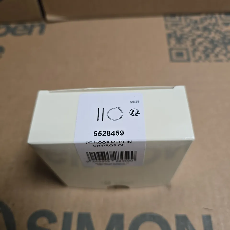 SWAROVSKI GOLD-TONE HOOP EARRINGS WITH CRYSTAL DETAILING – MEDIUM, PINK PRESENTATION BOX