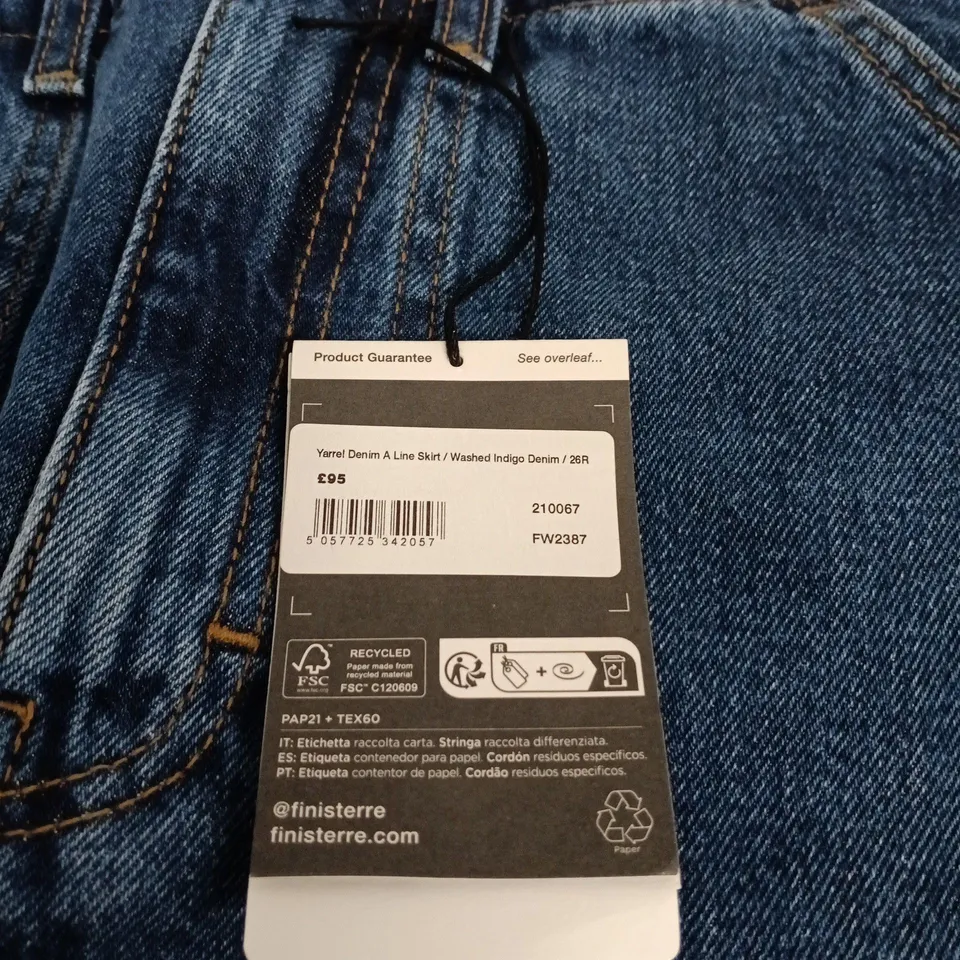 DENIM A-LINE SKIRT – WASHED INDIGO SIZE 26R FINISTERRE