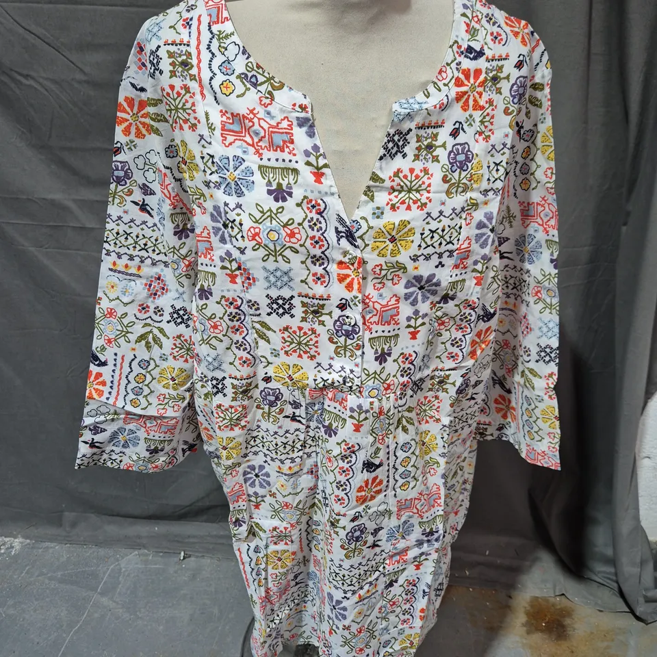 SEASALT CORNWALL AVENTURIER TUNIC IN CABIN SAMPLER CHALK SIZE 18