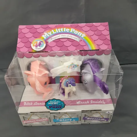 MY LITTLE PONY 40TH ANNIVERSARY COLLECTOR PACK - PEARLIZED BLOSSOM, COTTON CANDY & MINI GLORY