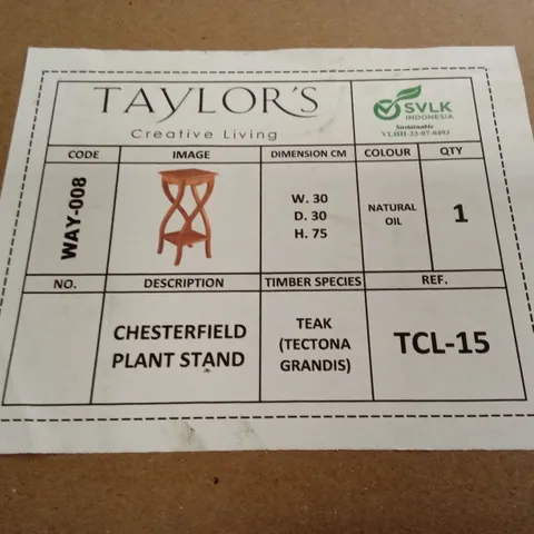BOXED TAYLOR'S CHESTERFIELD PLANT STAND (1 BOX)