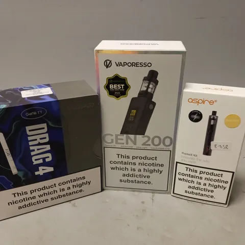 APPROXIMATELY 20 VAPES & E-CIGARETTES TO INCLUDE VAPORESSO GEN 200, VOOPOO DRAG 4, ASPIRE POCKEX, ETC