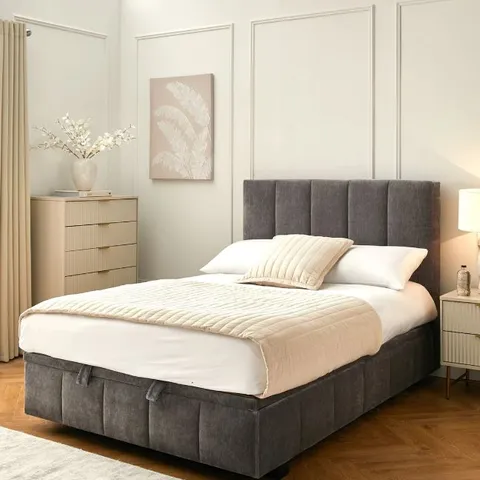 BOXED REMY END LIFT UP STORAGE OTTOMAN DOUBLE SIZE BED - GREY (6 BOXES)