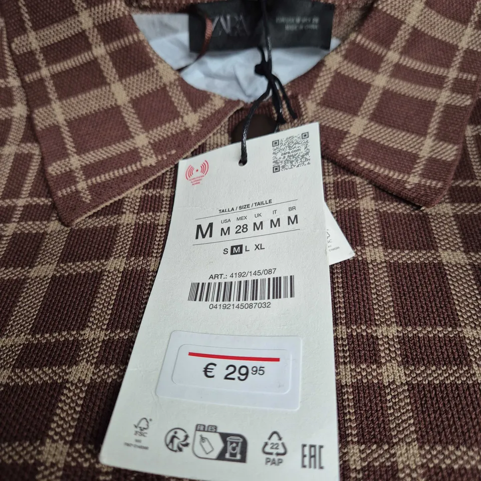 ZARA WOMEN'S CHECKERED KNIT CARDIGAN – BROWN/BEIGE, SIZE M 