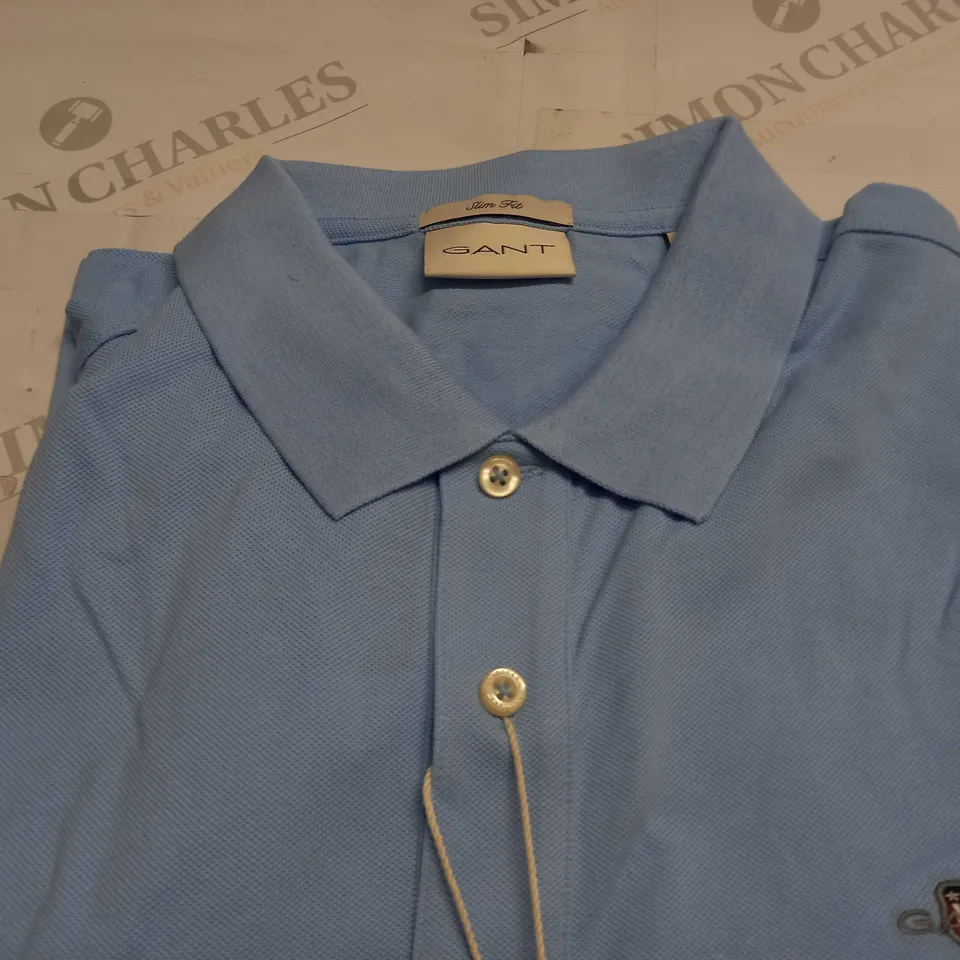GANT SLIM SHIELD PIQUE POLO IN CAPRI BLUE - LARGE