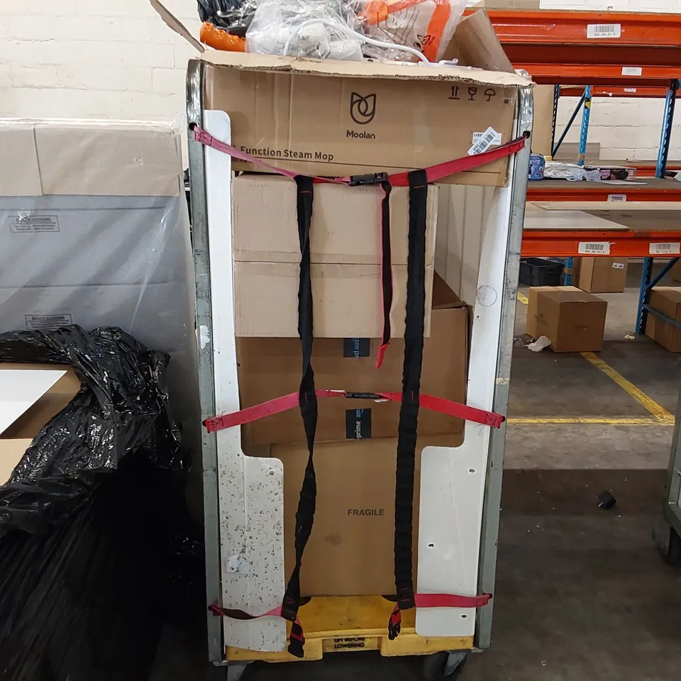CAGE OF ASSORTED CONSUMER GOODS TO INCLUDE; VACUUM CLEANER, STEAM MOP ECT. (CAGE NOT INCLUDED)