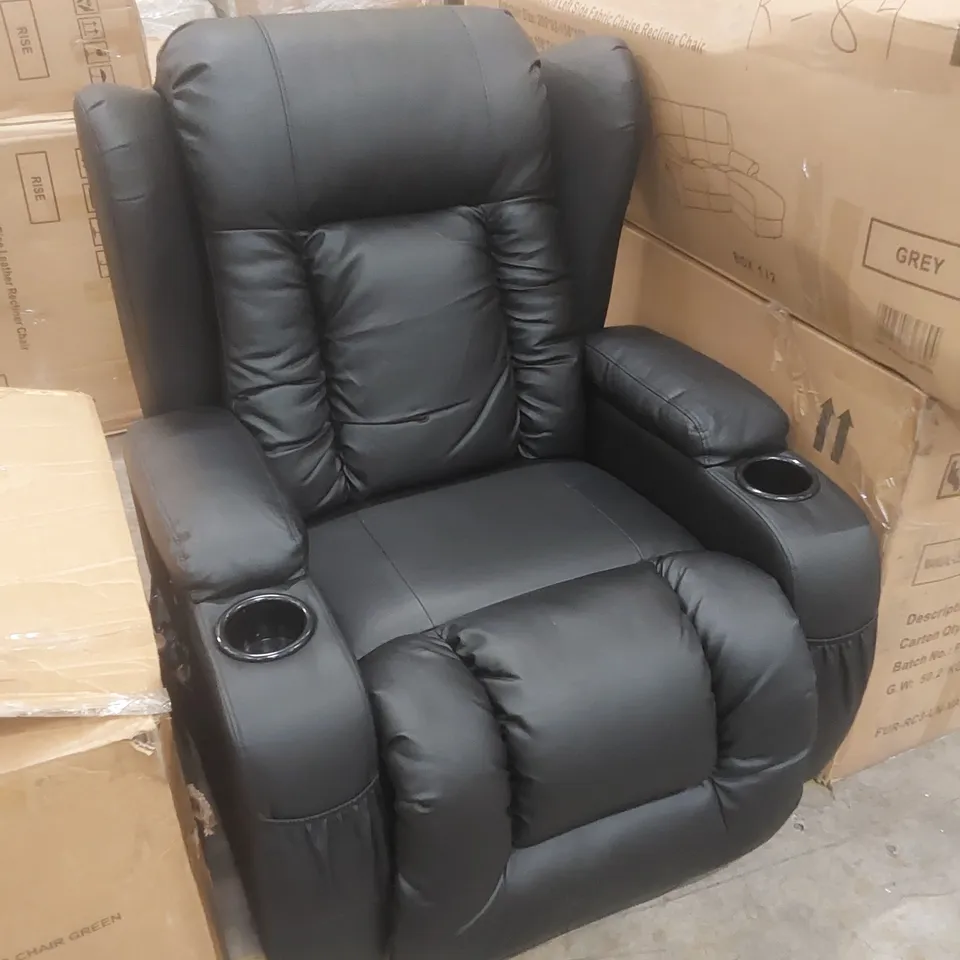 DESIGNER BLACK FAUX LEATHER POWER RECLINER CHAIR