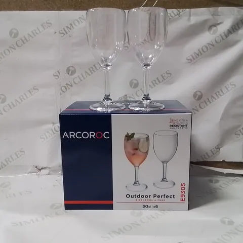 BOXED ARCOROC OUTDOOR PERFECT WINE GLASSES APPROXIMATELY 6