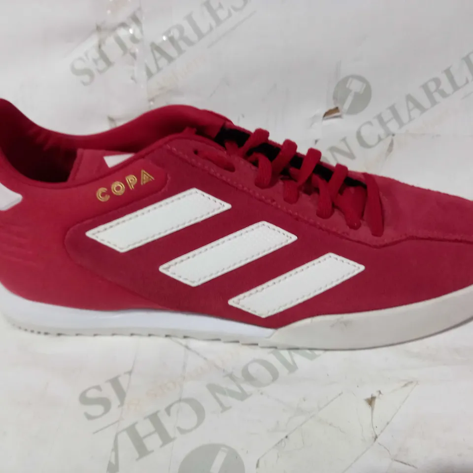 BOXED PAIR OF ADIDAS COPA SUPER SUEDE TRAINERS IN RED/WHITE UK SIZE 7