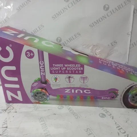 ZINC THREE WHEELED NON FOLDING LIGHT UP SUPERSTAR SCOOTER - PURPLE