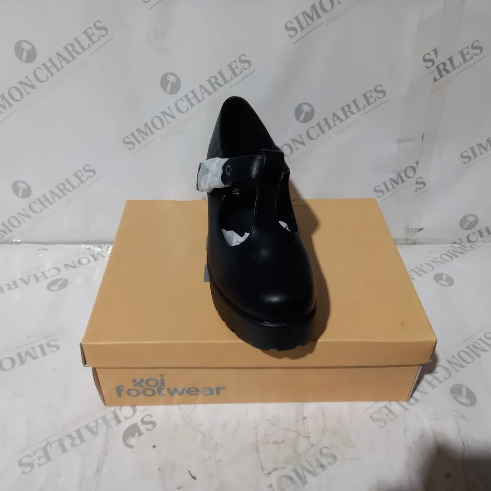 BRAND NEW BOXED PAIR OF KOI VEGAN SAI MARY JANES FAUX LEATHER EDITION IN BLACK - UK SIZE 4