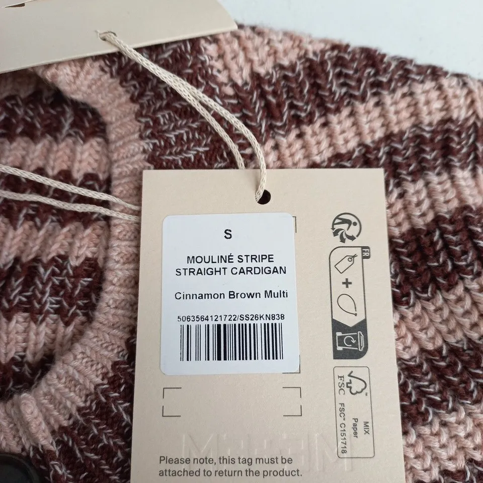 ME+EM MOULINÉ STRIPE STRAIGHT CARDIGAN – CINNAMON BROWN MULTI, SIZE S