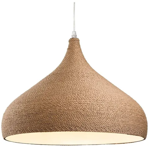 BOXED WORTHLAND 1-LIGHT BROWN ROPE TEARDROP PENDANT (1 BOX)