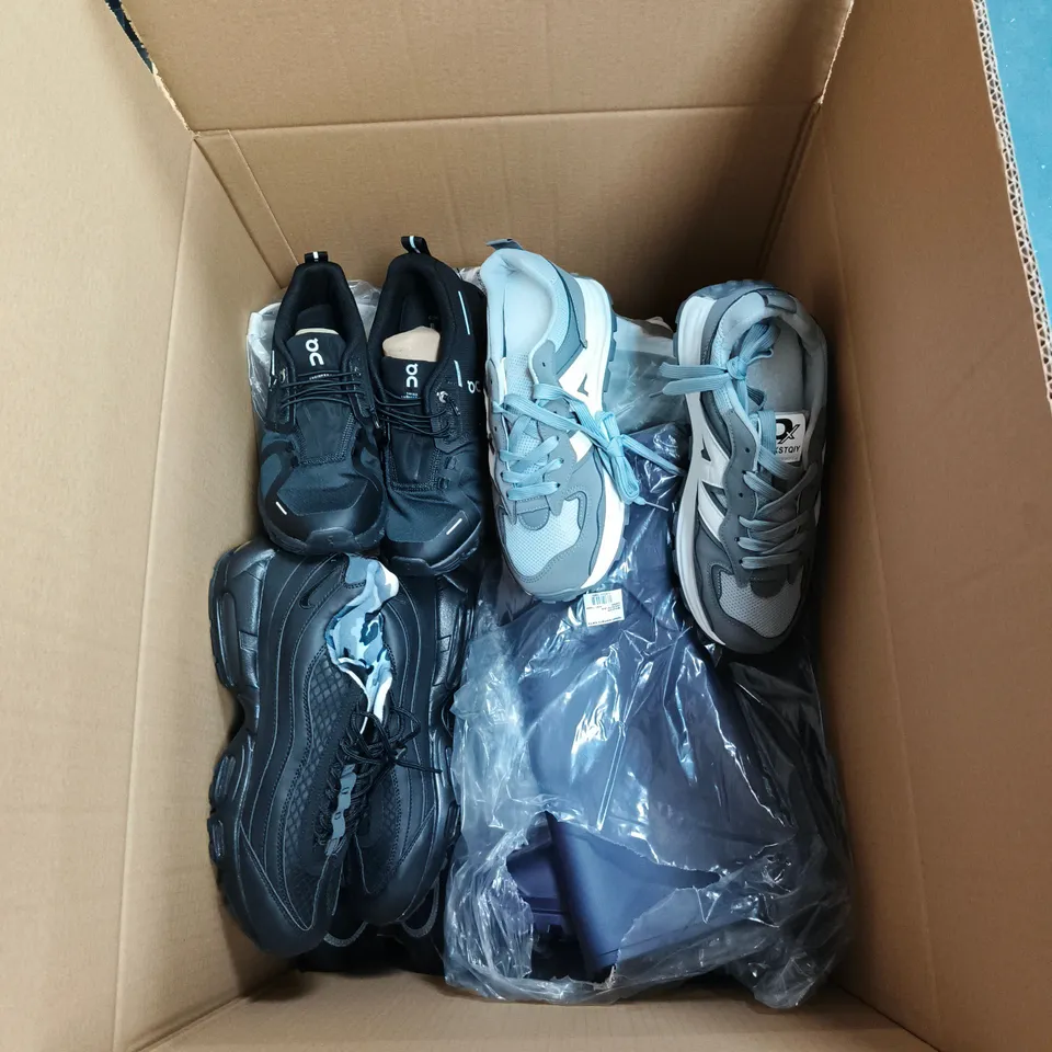 BOX OF APPROXIMATELY 15 ASSORTED FOOTWEAR ITEMS OF VARIOUS STYLES, SIZES AND COLOURS