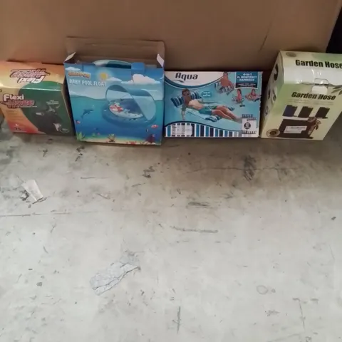 PALLET TO CONTAIN A LARGE QUANTITY OF GARDEN HOSES AND BITS OF SWIMMING PRODUCTS