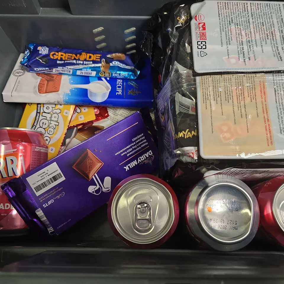 APPROXIMATELY 12 ASSORTED FOOD & DRINK ITEMS TO INCLUDE - BARR CHERRYADE , GALAXY CHOCOLATE ETC