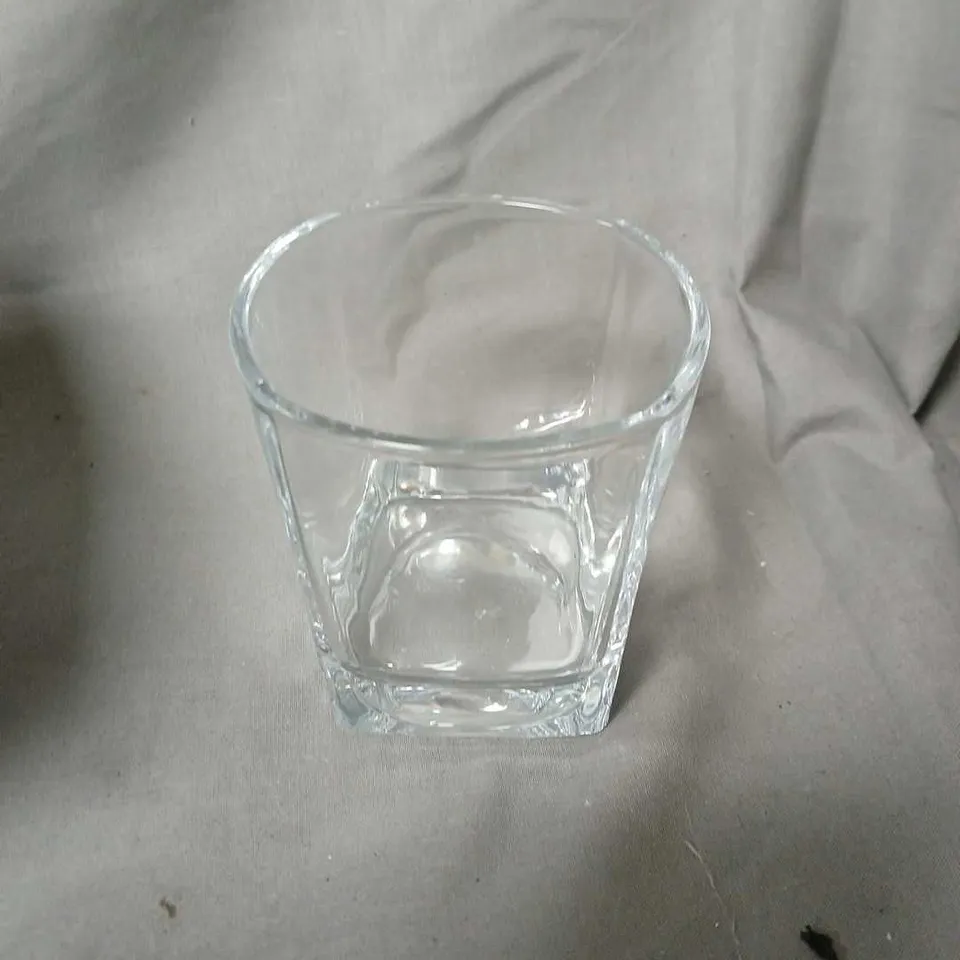 GLASS TUMBLERS SET OF 6 – CLEAR, SQUARE-BASE (BOXED) – CATERING GLASSWARE