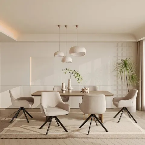 BOXED GEFJUN MODERN VELVET FABRIC DINING CHAIRS WITH ERGONOMIC BACK SUPPORT - CREAM SET OF 2 