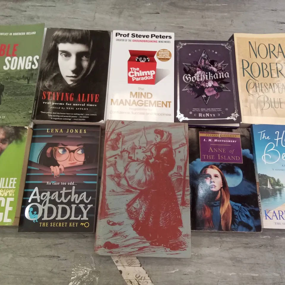 CAGE OF ASSORTED BOOKS BY LENA JONES, NORA ROBERTS, PROF STEVE PETERS, JOHN GRISHAM, TUI T. SUNDERLAND, JIM ELDRIDGE 