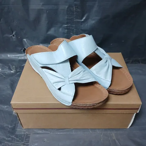 BOXED PAIR OF ADESSO LEXI BOW MULEA IN SKY BLUE - SIZE 39