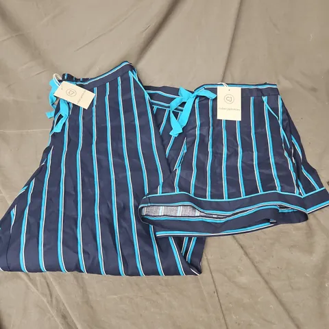 CYBERJAMMIES WIDE LEG PYJAMA BOTTOMS & PYJAMA SHORTS IN MARINA STRIPE NAVY SIZE 16