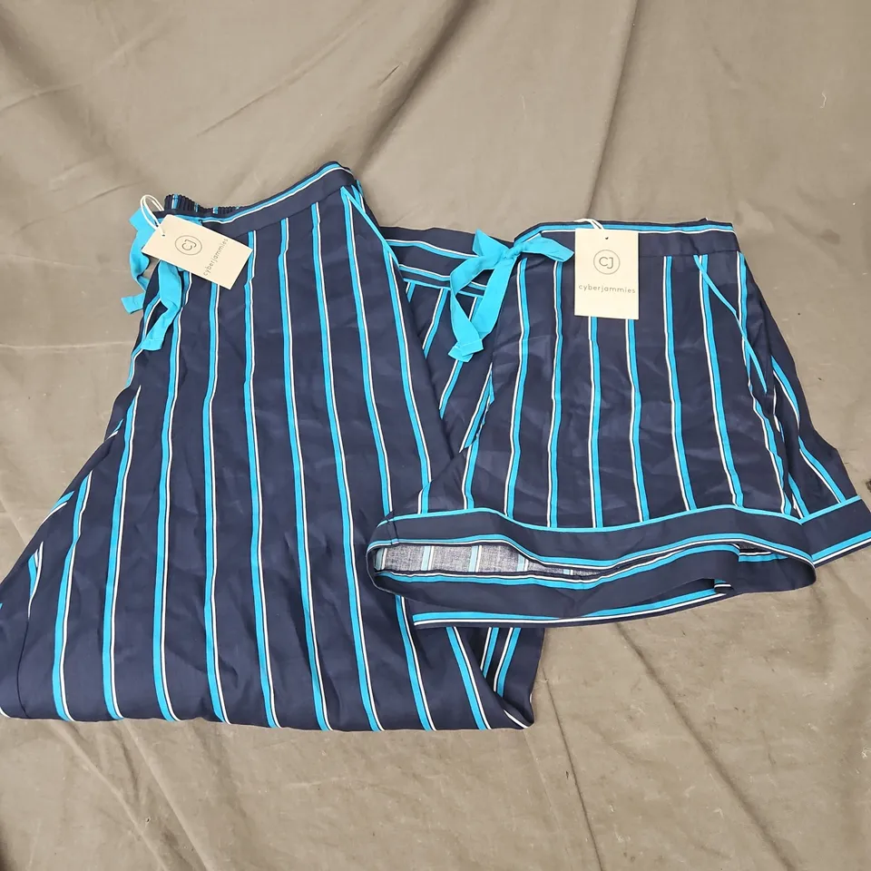 CYBERJAMMIES WIDE LEG PYJAMA BOTTOMS & PYJAMA SHORTS IN MARINA STRIPE NAVY SIZE 16