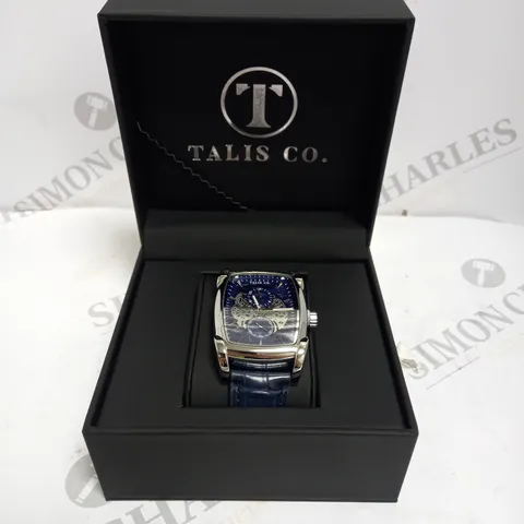 TALIS CO SKELETON DIAL NAVY LEATHER STRAP WATCH