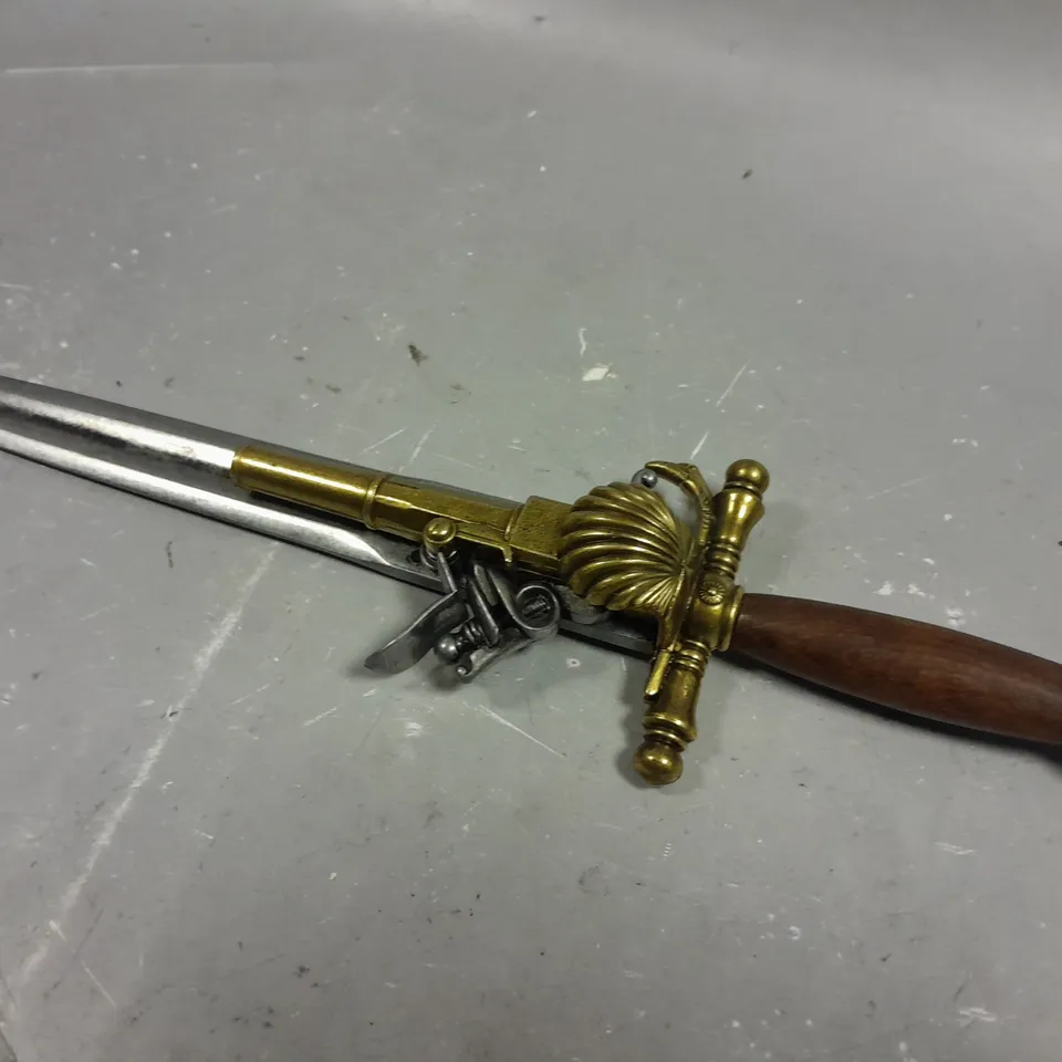 DECORATIVE STILLETO KNIFE WITH PISTOL AND WOODEN HANDLE