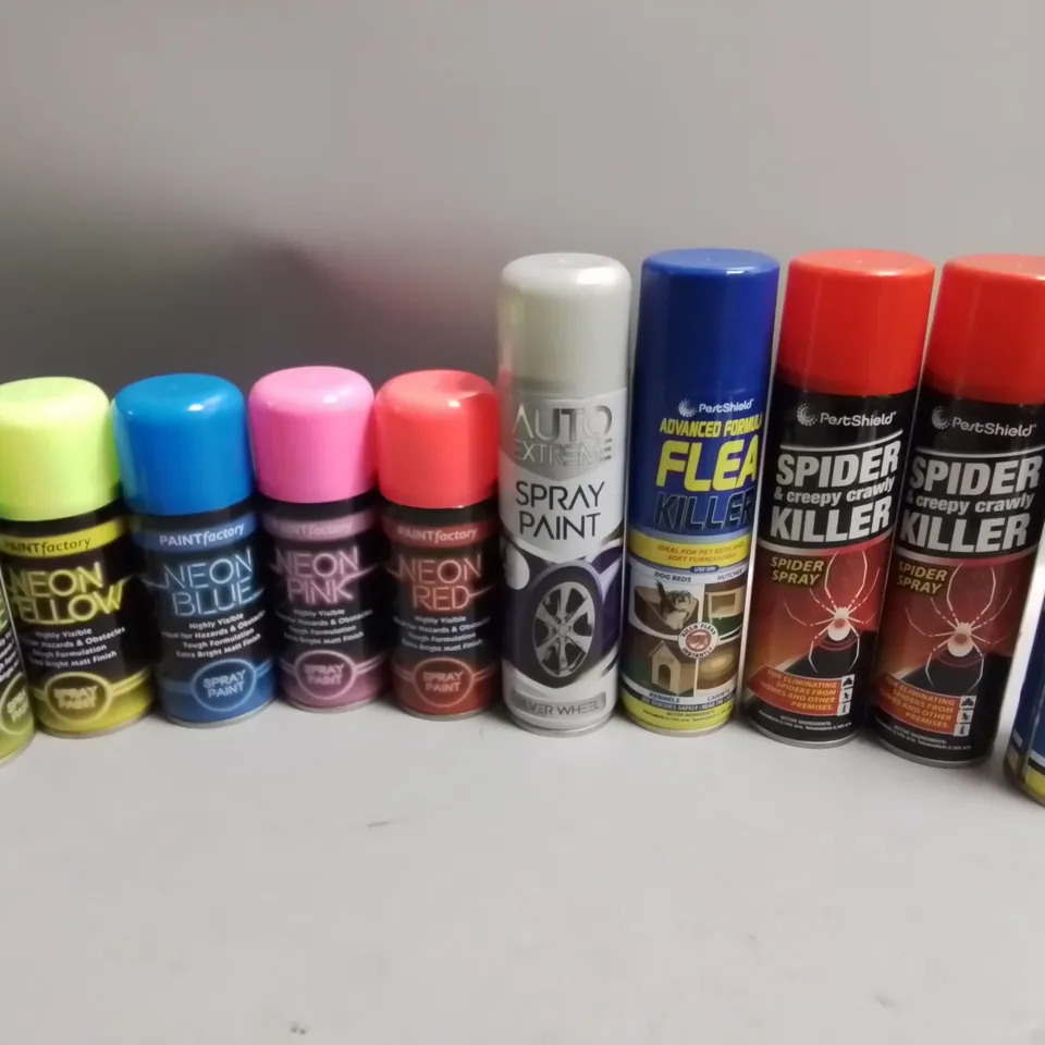 LARGE QUANTITY OF ASSORTED AEROSOLS TO INCLUDE VARIOUS SPRAY PAINTS, FLEA KILLER AND SOUDAL SOUDA BOND