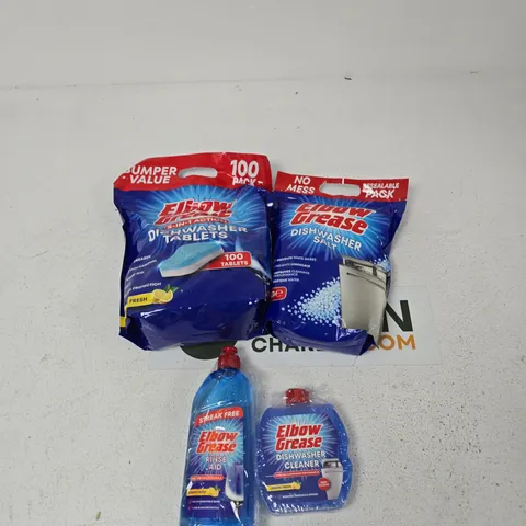 ELBOW GREASE DISHWASHER TABLETS AND SALT + RINSE AID & DISHWASHER CLEANER – 2 BOTTLES