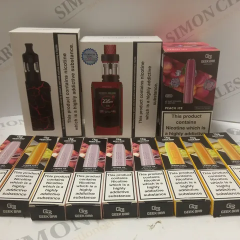 BOX OF APPROX 12 ASSORTED E-CIGARETTES AND DISPOSABLE VAPES