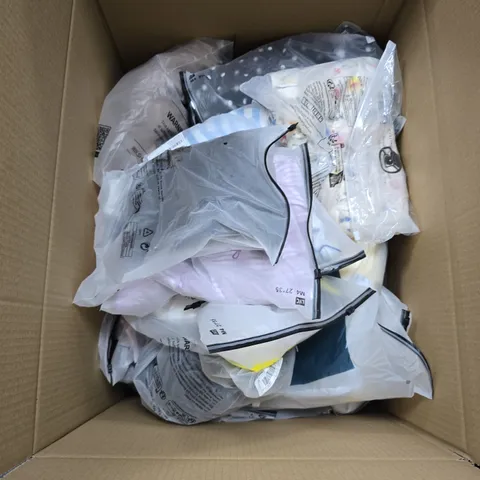 BOX OF APPROXIMATELY 30 ASSORTED CLOTHING ITEMS IN VARIOUS STYLES , COLOURS AND SIZES 