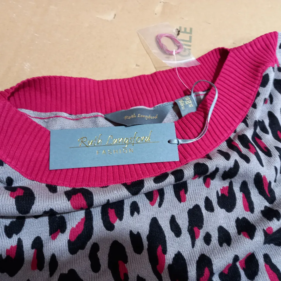RUTH LANGSFORD CONTRAST TRIM BOAT NECK PRINT JUMPER UK XS