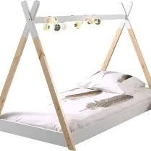 BOXED FUNBED TIPI INCL. SLATTED BASE - 90X200 CM - NATURAL & WHITE - SOLID WOOD - WOODLOOK: LIGHT WOOD