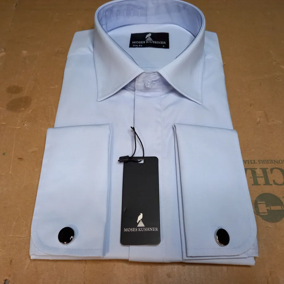 MOSES KUSHNER LOT OF 5 LONG SLEEVE SLIM FIT BUTTONED LIGHT BLUE SHIRTS - L