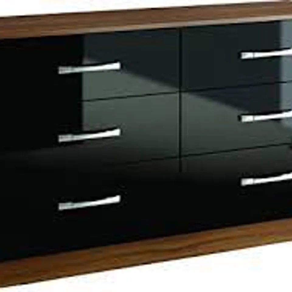 BOXED LYNX 6-DRAWER CHEST - WALNUT/BLACK