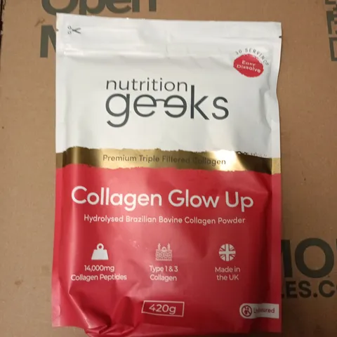 NUTRITION GEEKS COLLAGEN GLOW UP – HYDROLYSED BRAZILIAN BOVINE COLLAGEN POWDER 420G