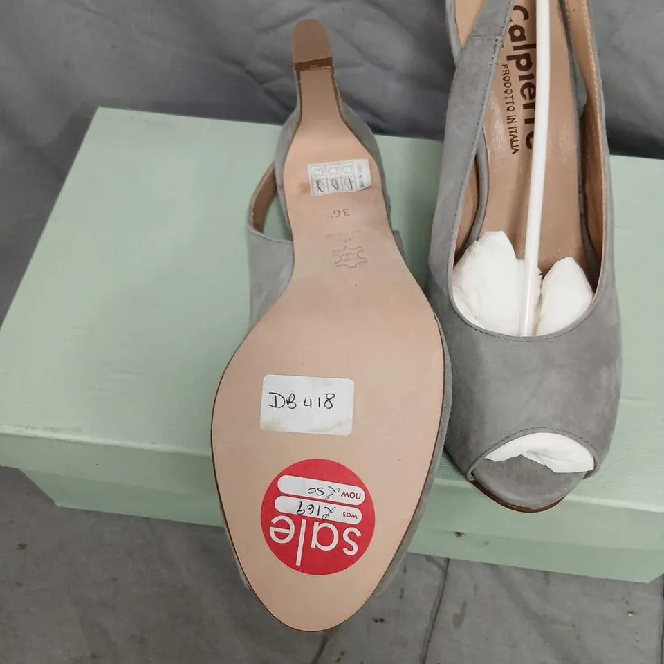 CALPIERRE GREY SUEDE PEEP-TOE SLINGBACK HIGH HEELS – UK 3.5 (EU 36.5)