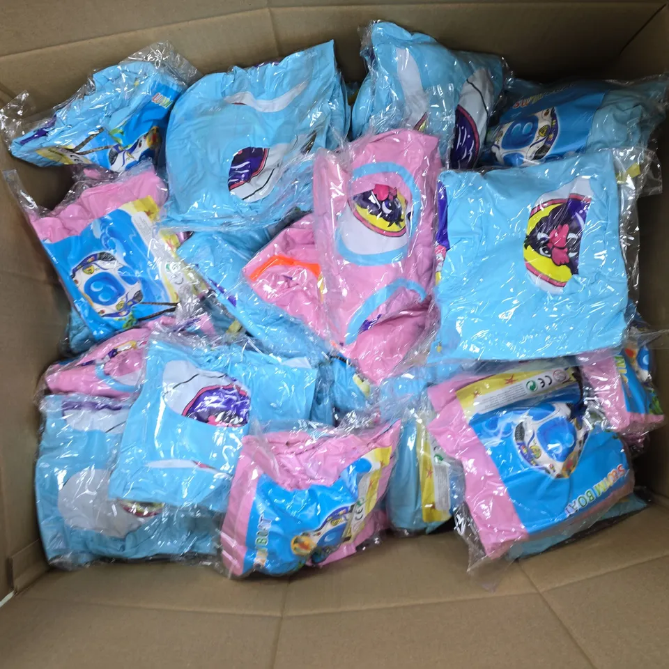 APPROXIMATELY 70 ASSORTED SWIM BOAT CHILDRENS INFLATABLE RINGS IN BLUE & PINK - COLLECTION ONLY