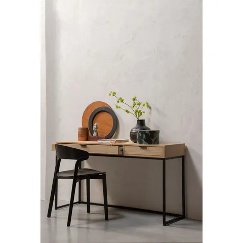 BOXED SILAS SOLID WOOD TOP METAL BASE WRITING DESK 