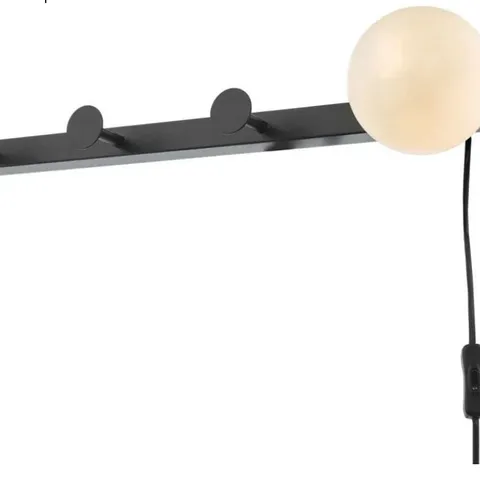 BOXED DAR LIGHTING RACK WALL LIGHT AND COAT HOOK MATT BLACK OPAL GLASS- PLUG IN 