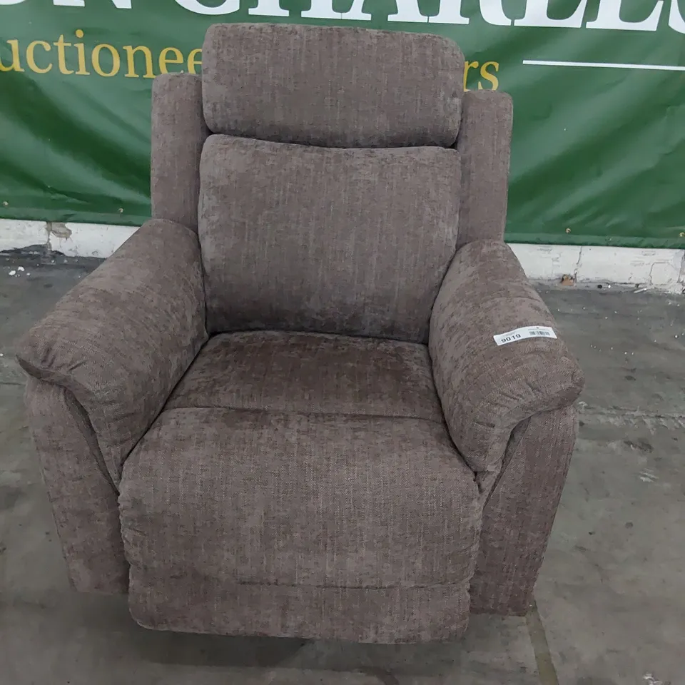 DESIGNER POWER RECLINING EASY CHAIR FAWN FABRIC 